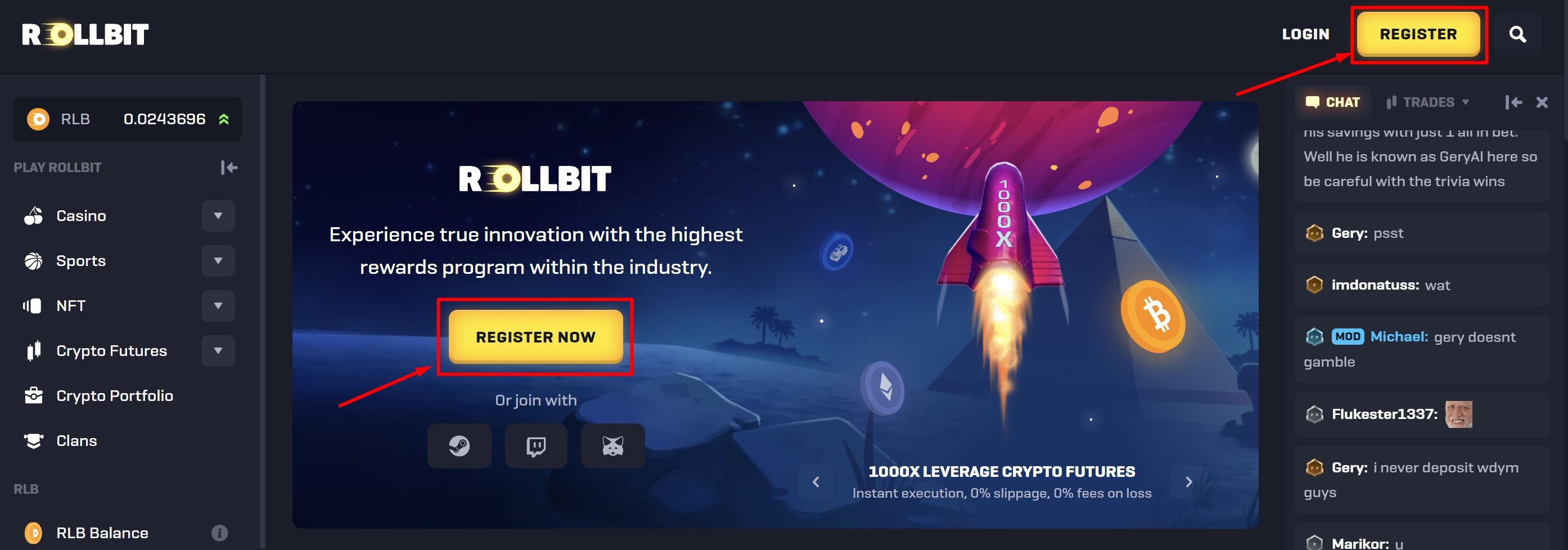 activate the Rollbit referral code